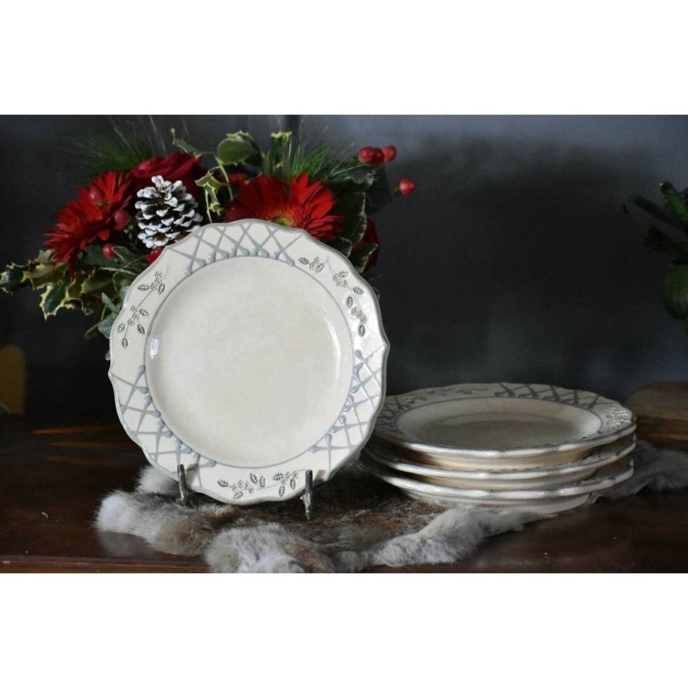 MPM Mick Morgan Studio Pottery salad plates Glazed Stoneware Tan‎ purple